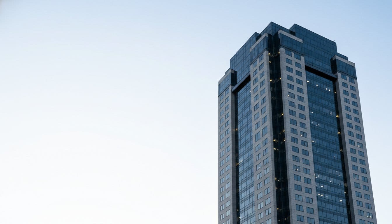 Solvent, well-maintained commercial tower in clear daylight