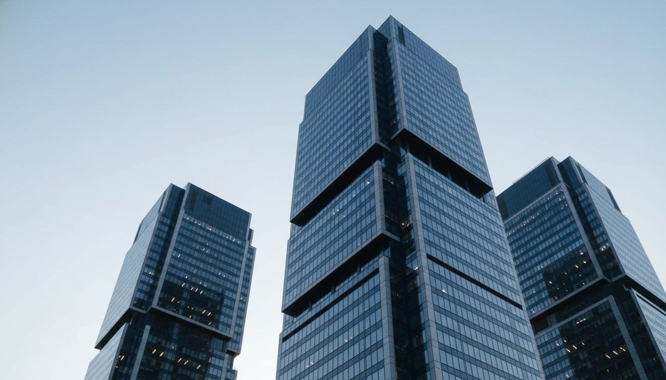 Cluster of modern commercial towers in clear daylight